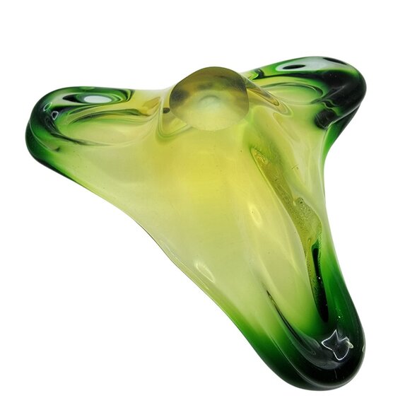 Mid Century Atomic Triangular Green Sommerso Art Glass Centerpiece Bowl - Picture 4 of 4